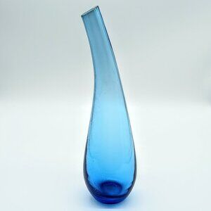 Handblown Ikea Blue Bent Neck Teardrop Glass Vase